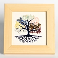 Tree of Life picture frame with colorful raw crystal stones and natural wooden border - Rainbow