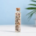 Natural polished crystal chips in a slender glass bottle with cork stopper decor - 5-7mm Chips / Green Ghost Quartz