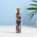 Natural fluorite crystal chips in a clear glass bottle with a wooden cork stopper - Fluorite (5-7mm)