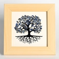 Handmade tree of life wooden frame with blue crystal stone chips and black roots - Lapis Lazuli