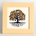 Tree of Life wall art frame featuring natural tiger eye crystal stones on wooden board - Tiger's Eye