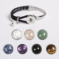Bracciale in pelle intrecciata con perla bianca e sette gemme intercambiabili - 17 Bracciale in Lega Cordino Nero Perla Artificiale (Con 7 Botoni in Pietra)
