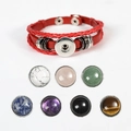 Bracciale in pelle intrecciata rossa con sette bottoni a pressione in pietra naturale - 03 Pelle Intrecciata Rosso Con Bottoni in Pietra / Rosso
