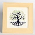 Life Tree frame with light green raw crystal leaves and natural light wood texture - Green Aventurine