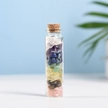 Decorative glass bottle with layered natural crystal stones and a cork stopper seal - Multicolor Crystal (5-7mm)