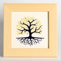 Square wooden photo frame with tree of life design featuring yellow crystal stones - Citrine