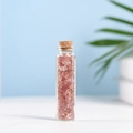 Clear glass bottle with natural pink quartz crystals and a rustic cork stopper - Strawberry Quartz (5-7mm)