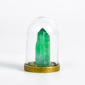 Green crystal pillar in glass dome with vintage brass base home decor ornament - Crystal Column Style / Green