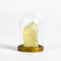 Natural light yellow crystal stone specimen in glass dome with golden base - Citrine Raw Stone / Light Yellow