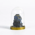 Natural azurite crystal specimen in a glass dome with an antique gold metal base - Azurite Specimen / Dark Blue