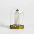 Decorative glass cloche with natural clear quartz crystal point and metallic bronze base - Hand Polished Crystal Column / Clear