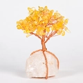 Handmade yellow crystal money tree with copper wire and natural white quartz base - White Crystal Base + Citrine
