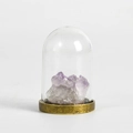 Natural amethyst crystal specimen in a vintage bronze metal glass dome ornament - Purple