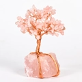 Pink quartz crystal tree ornament with copper wire branches and natural stone base - Rose Quartz Base + Rose Quartz