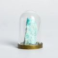 Blue amazonite raw stone in a glass dome with a gold metal base home decor piece - Amazonite Raw Stone / Light Blue