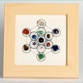 Metatron Cube wooden frame with 13 healing crystal stones in a geometric grid - Metatron's Cube - Hexagram