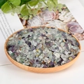 Natural fluorite crystal stones in purple and green hues on a wooden tray decor - Colorful Fluorite / 5-7mm / 300g