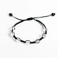 Handmade black braided bracelet with seven clear crystal beads and adjustable cord - White Crystal
