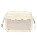 Minimalist cream white PU ita bag with clear heart window and adjustable shoulder strap - White