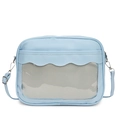 Light blue Japanese style itabag with clear PVC window and wavy edge design - Blue