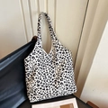Schicker Shopper aus Segeltuch mit schwarz-weißem Leopardenmuster für Damen - Cremeweiß
