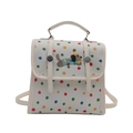 Zaino bianco per bambine con pois colorati, ricamo cane e fibbie in argento - Bianco