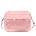 Pink minimalist crossbody ita bag with transparent display window and scalloped edges - Pink
