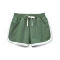 Girls forest green sporty dolphin shorts with white trim and adjustable drawstring - 90cm / Mugwort Green