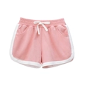 Girl's pink sports shorts with white piping, drawstring waist, and side pockets - 90cm / Pink