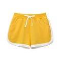 Girls bright yellow cotton sports shorts with elastic waist and white piping trim - Gold