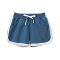 Girls dark blue retro sports shorts with white elastic drawstring waist for kids - 90cm / Army Blue