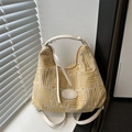 Borsa tote a quadri gialli e crema con toppa FASHION BAGS e manici in finta pelle - Stile Borsa Singola / Giallo