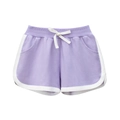 Girls lavender cotton sports shorts with white drawstring and contrast piping trim - Light Purple