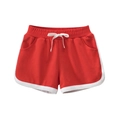 Retro red cotton sports shorts for girls with white drawstring and contrast piping - Rust Red