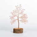 Handcrafted rose quartz money tree on natural wood base with copper wire branches - Crystal Tree Ornament / Rose Quartz