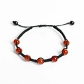 Handmade red beaded bracelet with seven crystal stones and adjustable black woven cord - Red Agate