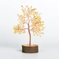 Handcrafted Citrine crystal money tree with copper wire on natural wood base - Crystal Tree Ornament / Citrine