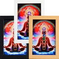 Seven chakra meditation art frame with natural raw stones in black, white, and wood finish - Style 3 / White