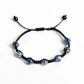 Adjustable black woven rope bracelet with seven blue marble-textured stone beads - Blue Sodalite