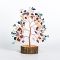 Handmade colorful natural crystal tree with copper wire and round wooden base decor - Crystal Tree Ornament / Colorful