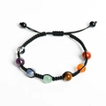Seven chakra braided bracelet with natural crystal beads and adjustable black cord - Multicolor