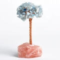 Handmade crystal tree with light blue aquamarine leaves and rose quartz base - Rose Quartz Base Aquamarine Leaves