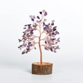Handgefertigter Amethyst-Kristallbaum auf Naturholzsockel mit Kupferdrahtzweigen - Kristallbaum Schmuck / Amethyst