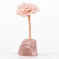Arbre en cristal de quartz rose avec base en pierre brute et branches en fil de cuivre - Base de Quartz Rose Feuilles de Quartz Rose