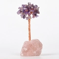 Arbre de cristal d'améthyste fait main sur base de quartz rose naturel pour le bureau - Base de Quartz Rose Feuilles d'Améthyste