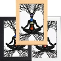 Three frames in black, natural wood, and white with chakra crystals and tree of life art - Style 10