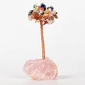 Handmade multicolor crystal tree on a natural rose quartz base for home and office decor - Rose Quartz Base Multi-Gemstone Leaves