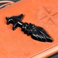 Handgefertigter Besen aus natürlichem Obsidian mit Pentagramm-Symbol auf Leder - Hexenbesen