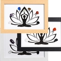 Yoga lotus chakra wall art in natural wood frame with colorful healing crystal stones - Style 11