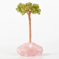 Handmade green crystal money tree with copper wire and rose quartz base decoration - Rose Quartz Base Peridot Leaves